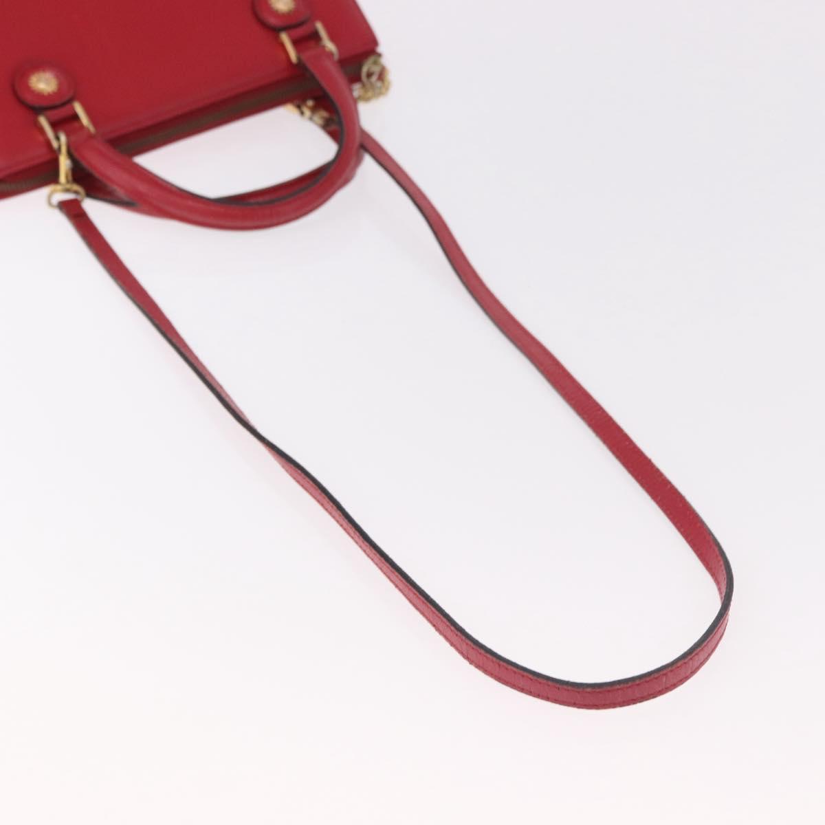 Gianni Versace Hand Bag Leather 2way Red Gold Auth bs35668