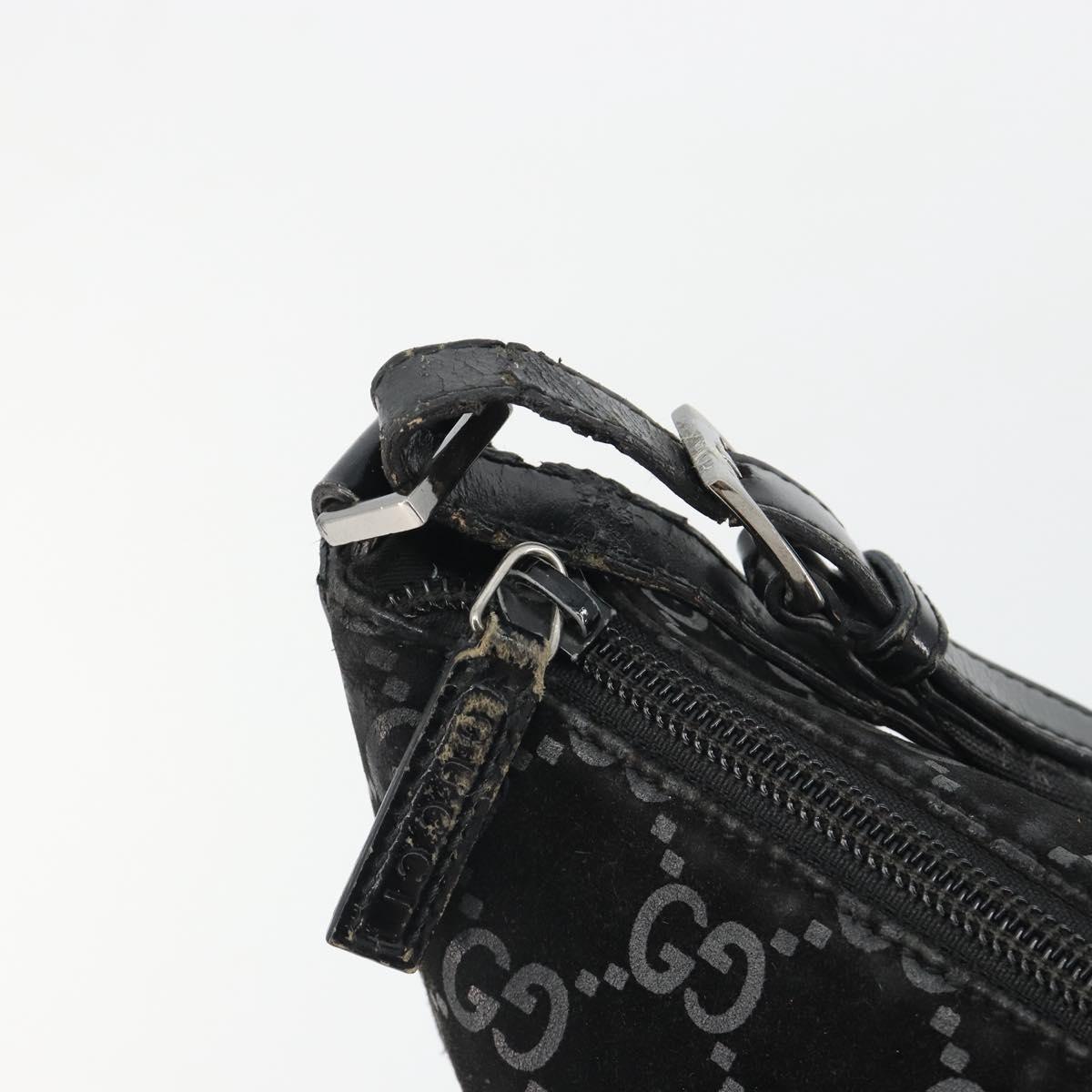 GUCCI GG Canvas Shoulder Bag Suede Black Silver 001 1206 Auth bs35669
