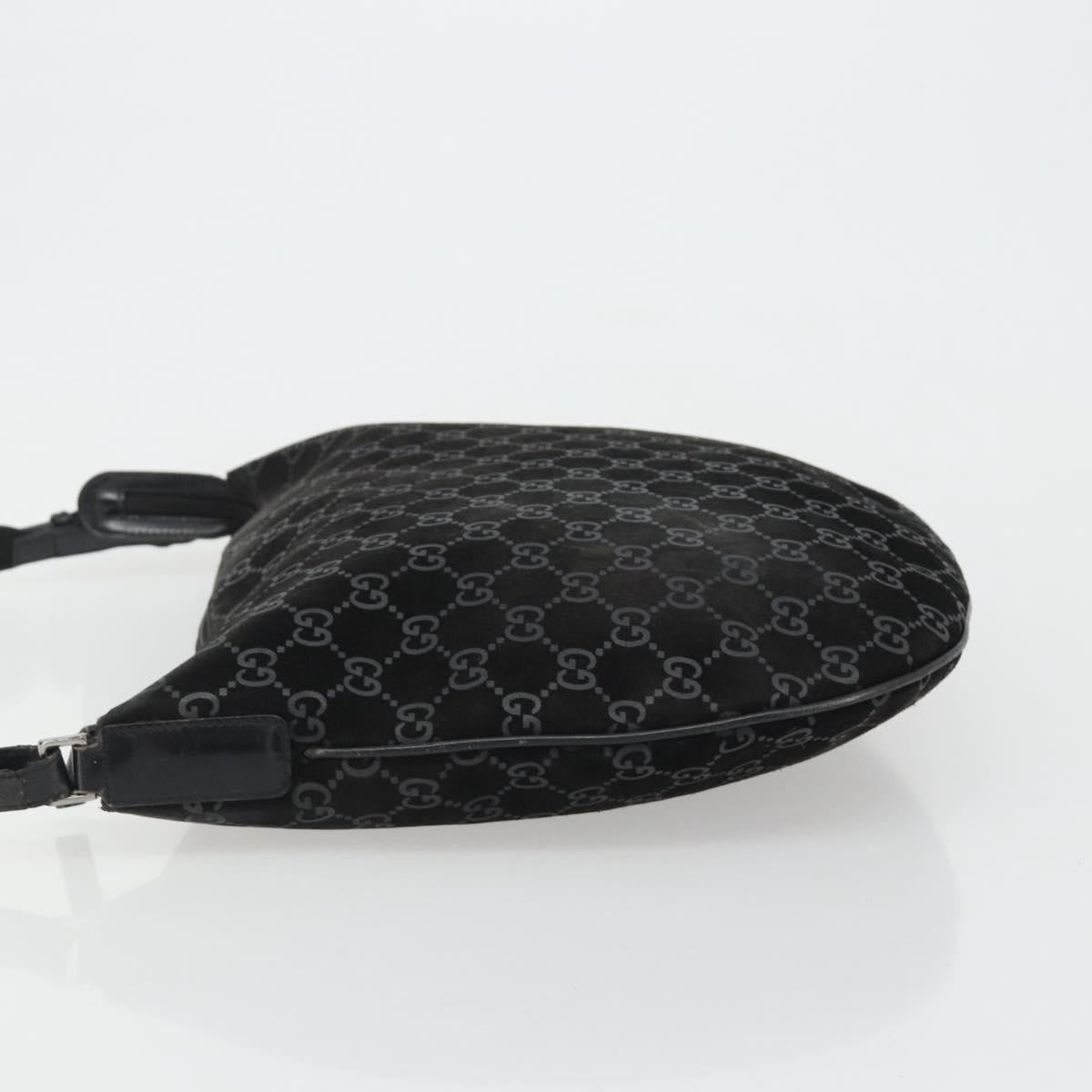 GUCCI GG Canvas Shoulder Bag Suede Black Silver 001 1206 Auth bs35669