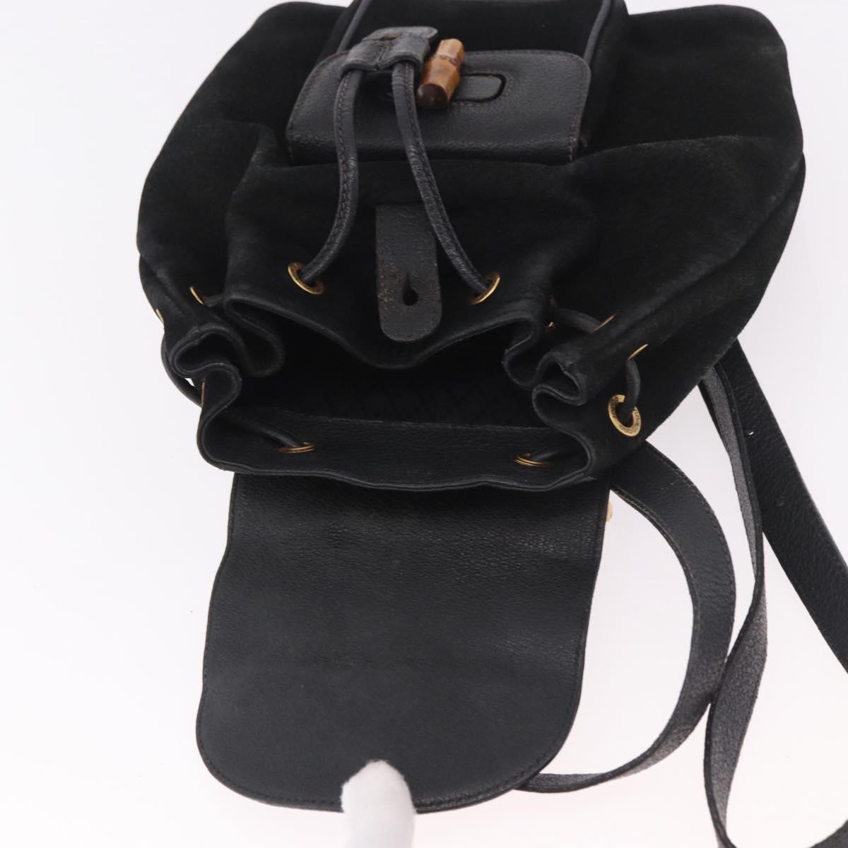 GUCCI Bamboo Backpack Suede Black Gold 003 1705 0030 Auth bs35670A