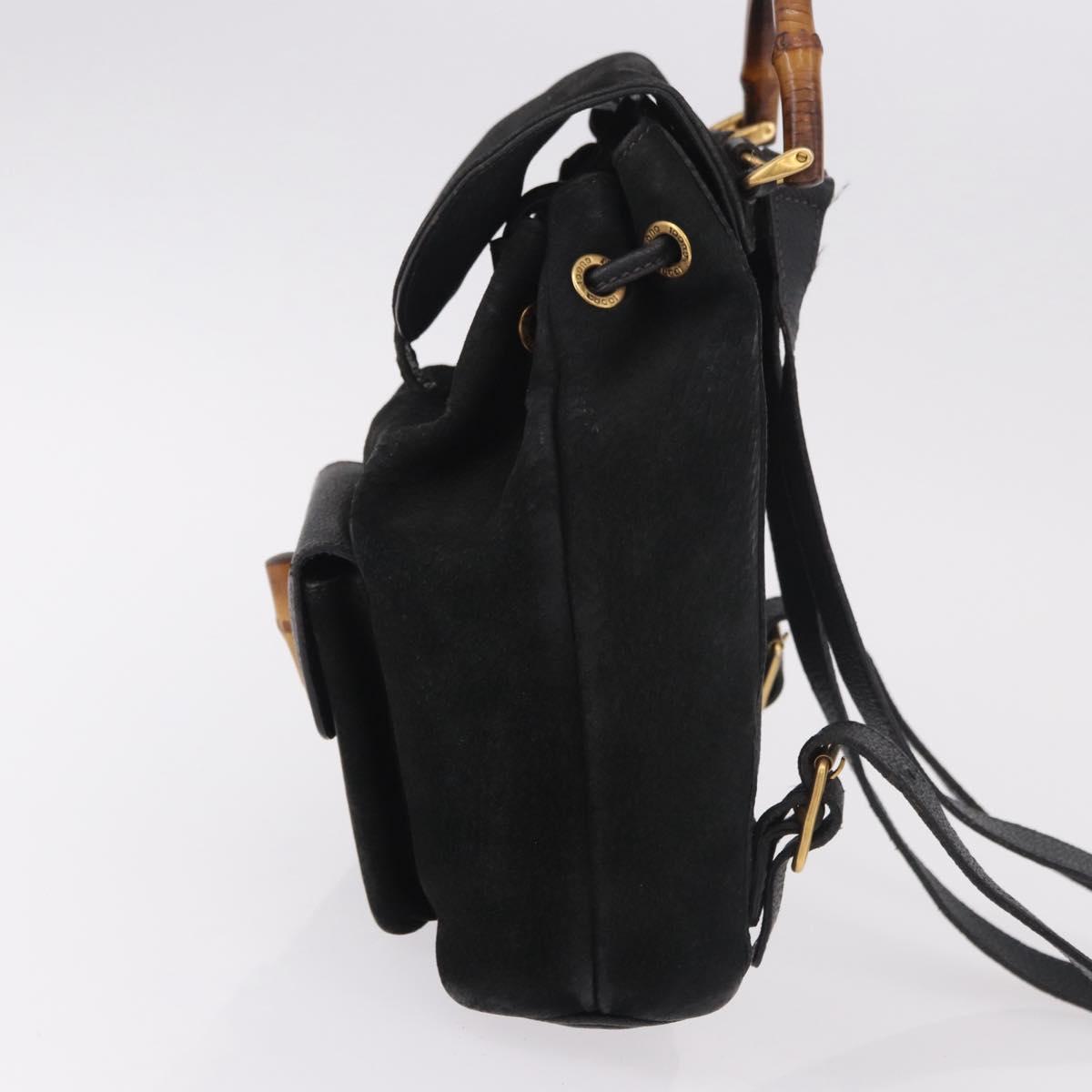 GUCCI Bamboo Backpack Suede Black Gold 003 1705 0030 Auth bs35670A