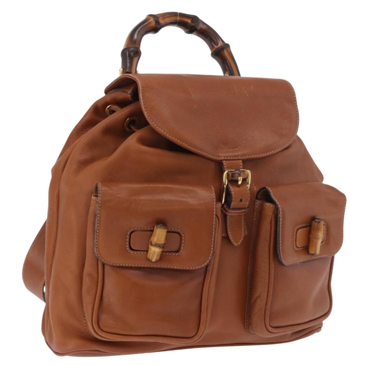 GUCCI Bamboo Backpack Leather Brown Gold 003 58 0016 Auth bs35671