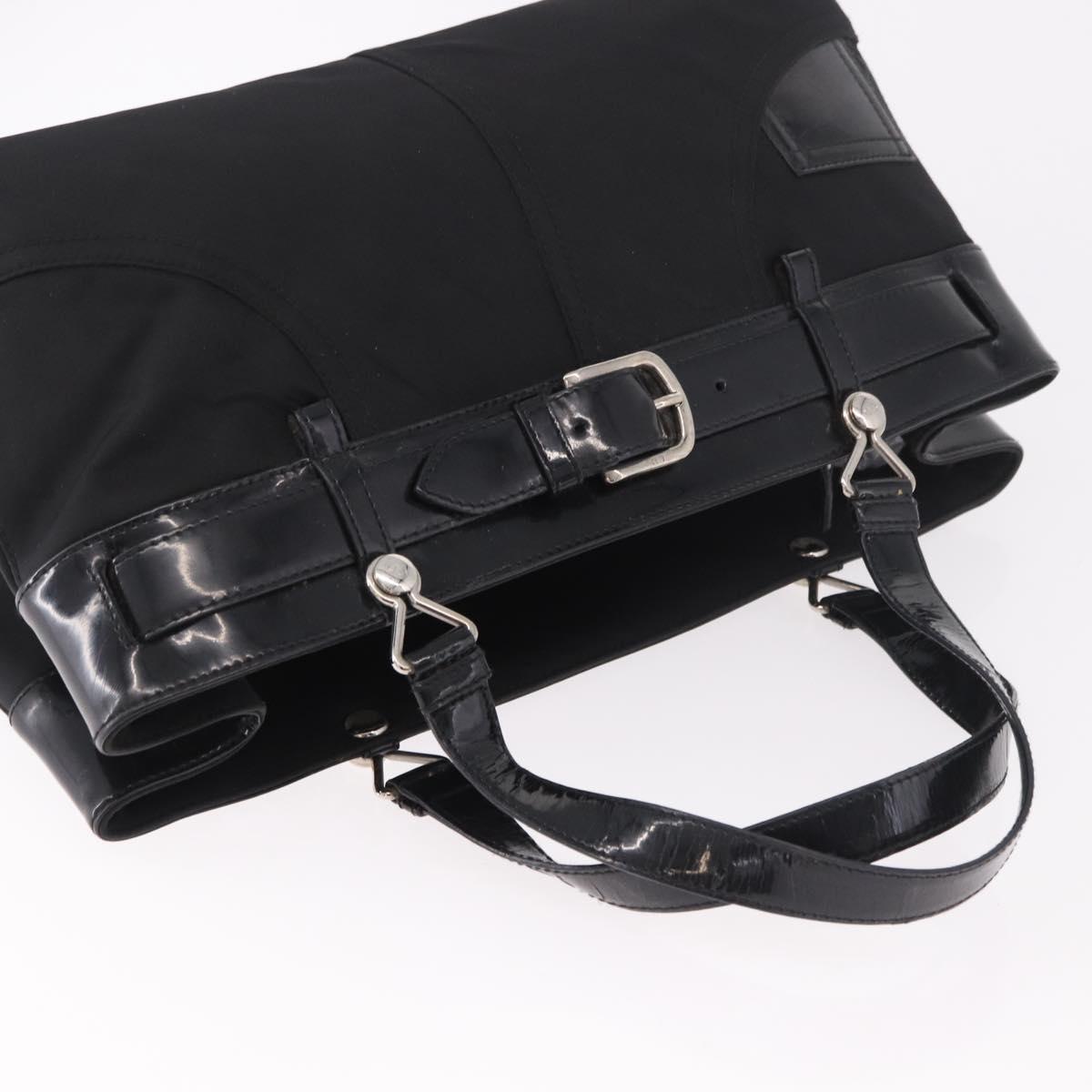 Christian Dior Hand Bag Nylon Black Silver Auth bs35673