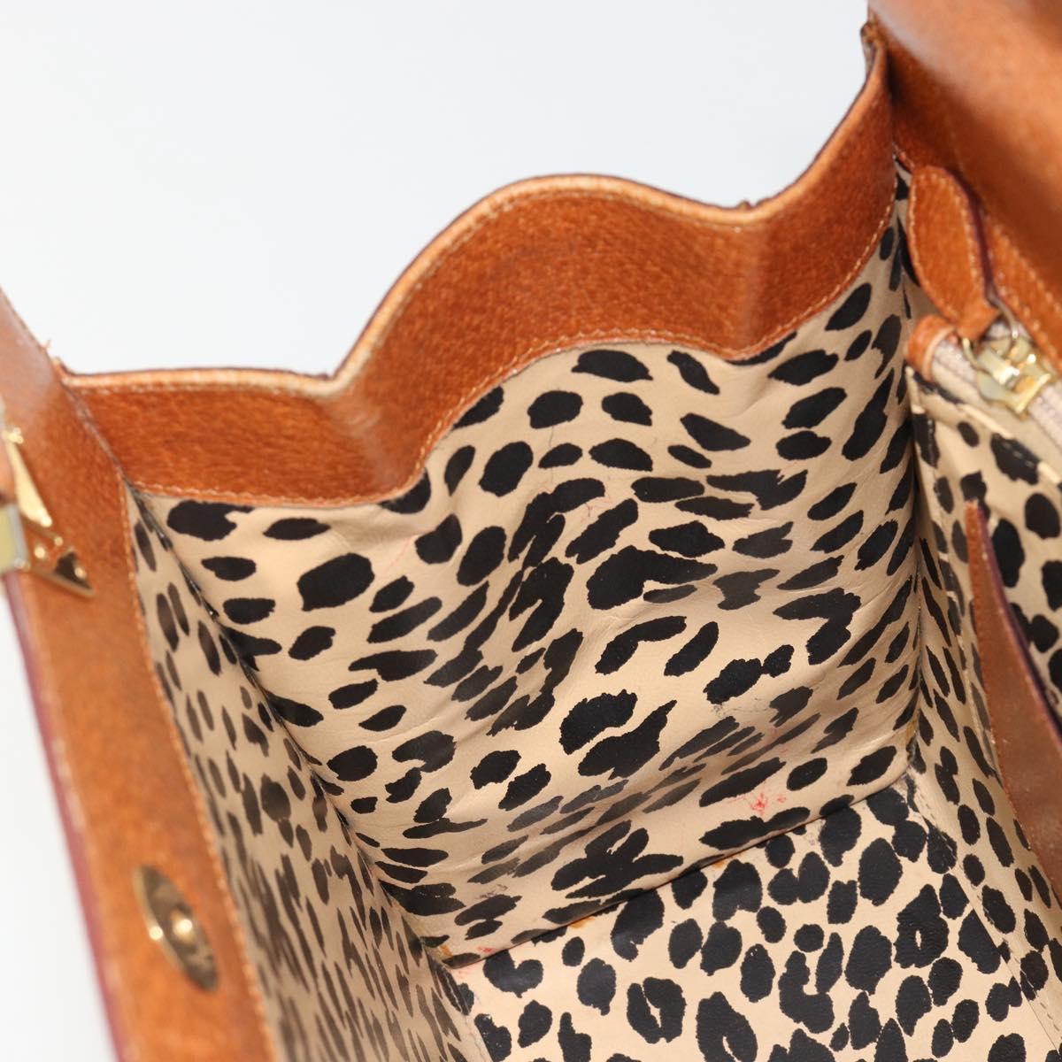 VALENTINO Hand Bag Leather Brown Gold Auth bs35674