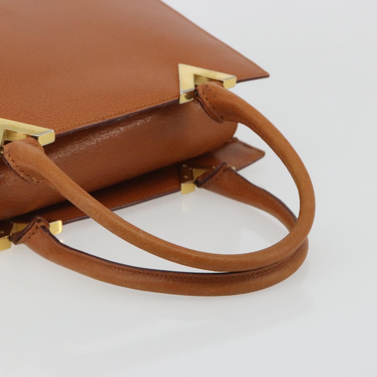 VALENTINO Hand Bag Leather Brown Gold Auth bs35674