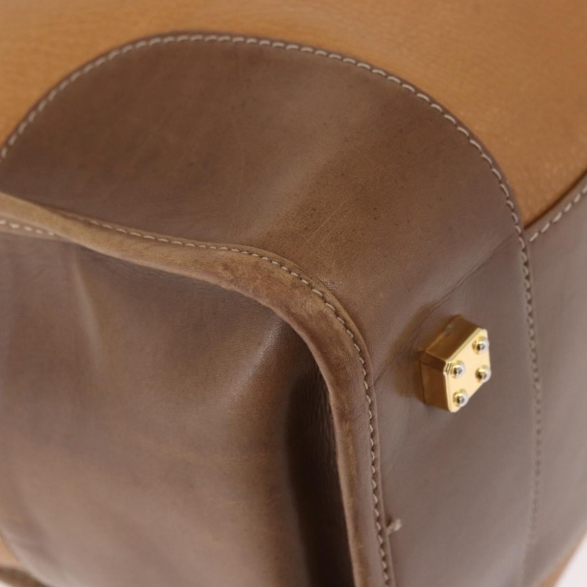 LOEWE Anagram Boston Bag Leather Brown Gold Auth bs35675