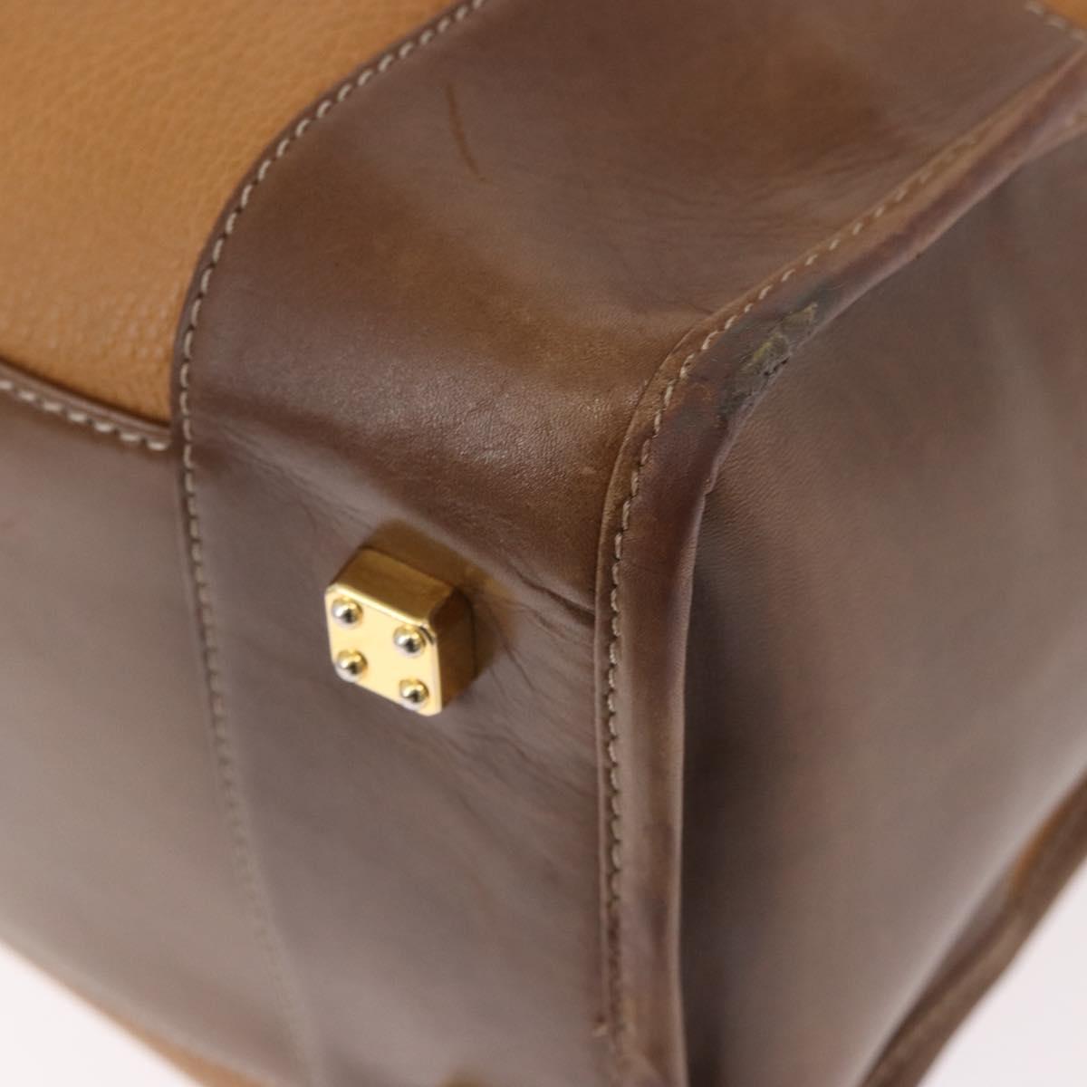 LOEWE Anagram Boston Bag Leather Brown Gold Auth bs35675