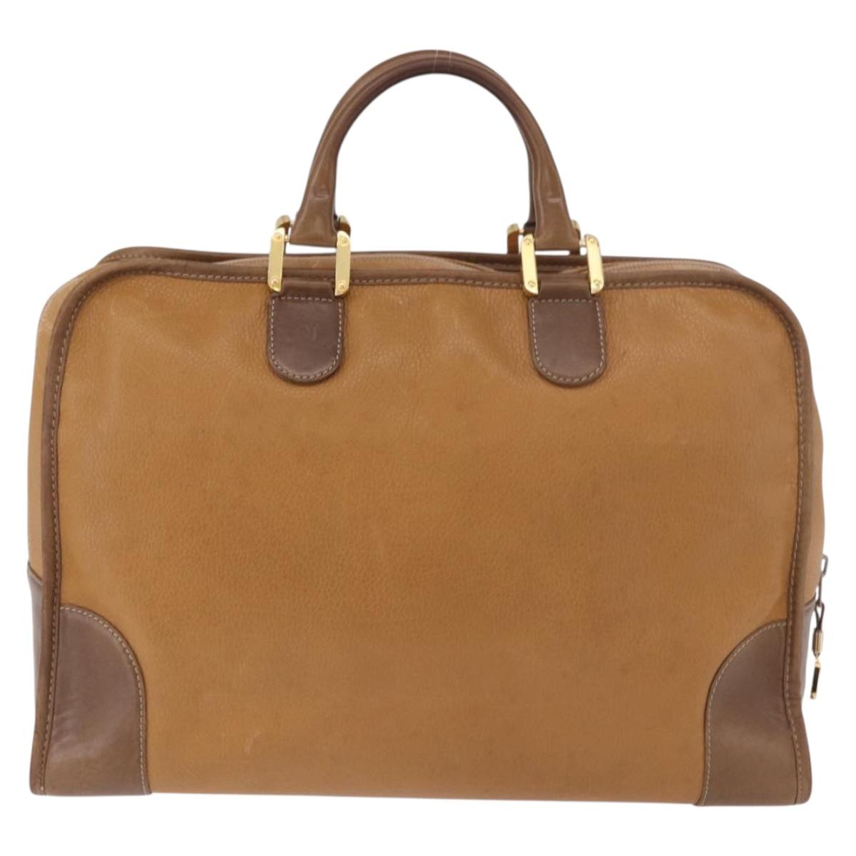 LOEWE Anagram Boston Bag Leather Brown Gold Auth bs35675
