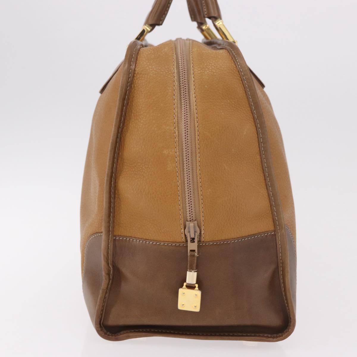 LOEWE Anagram Boston Bag Leather Brown Gold Auth bs35675