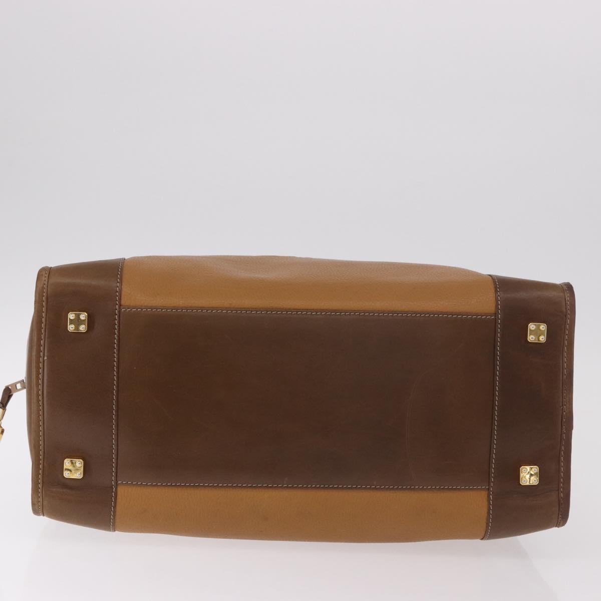 LOEWE Anagram Boston Bag Leather Brown Gold Auth bs35675