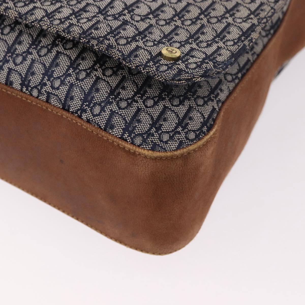 Christian Dior Trotter Canvas Shoulder Bag Navy Gold Auth bs35676A