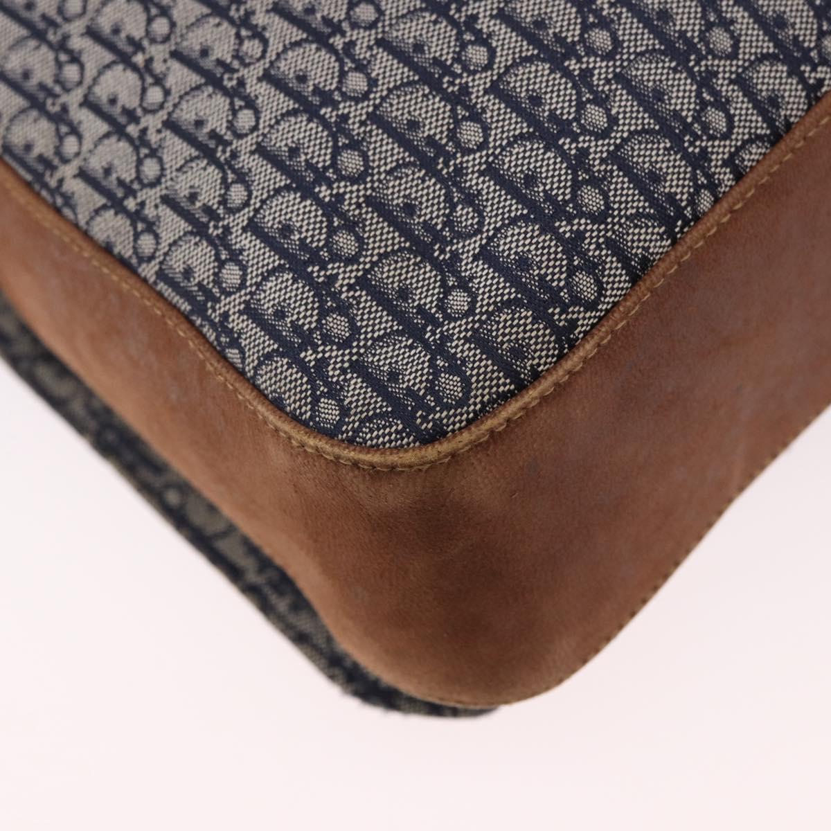 Christian Dior Trotter Canvas Shoulder Bag Navy Gold Auth bs35676A