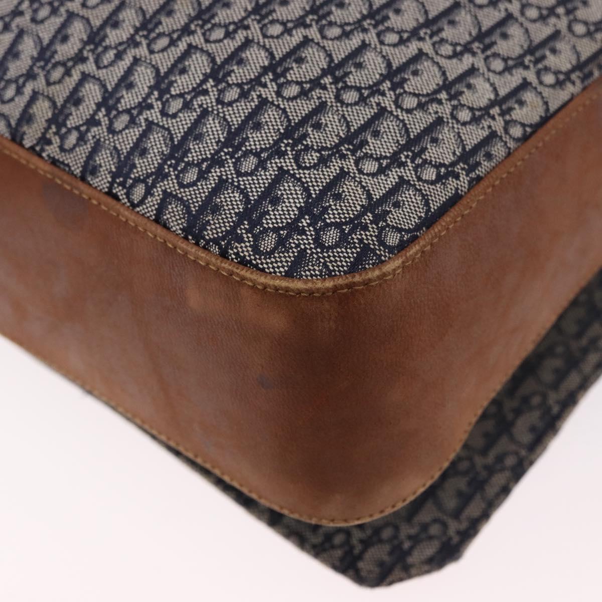 Christian Dior Trotter Canvas Shoulder Bag Navy Gold Auth bs35676A