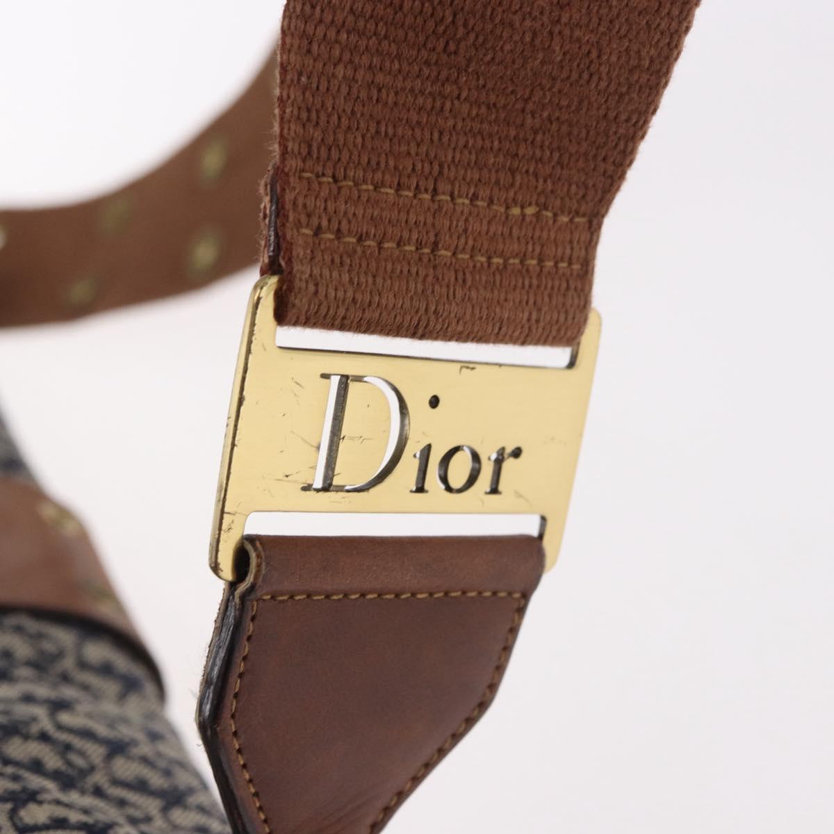 Christian Dior Trotter Canvas Shoulder Bag Navy Gold Auth bs35676A