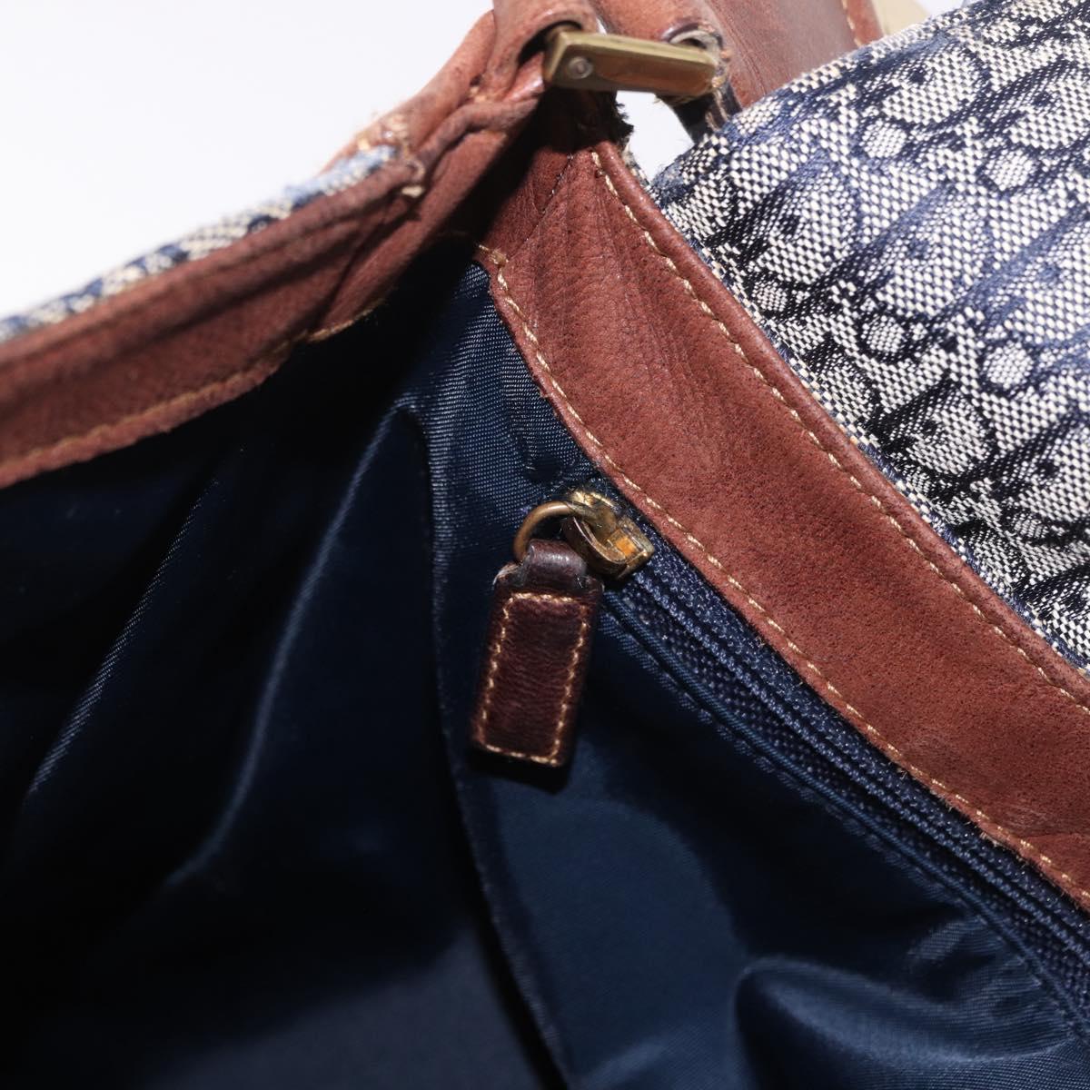 Christian Dior Trotter Canvas Shoulder Bag Navy Gold Auth bs35676A