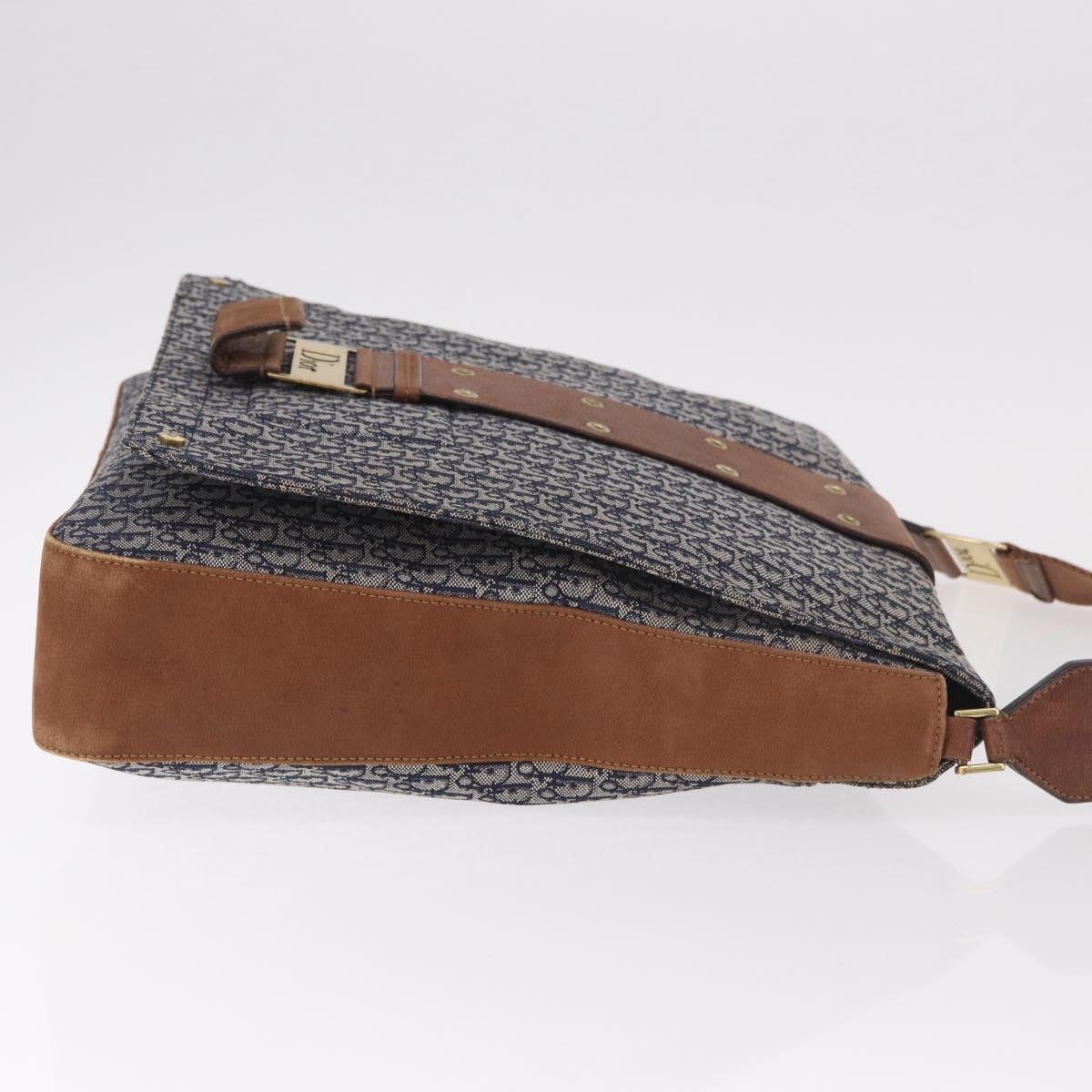 Christian Dior Trotter Canvas Shoulder Bag Navy Gold Auth bs35676A