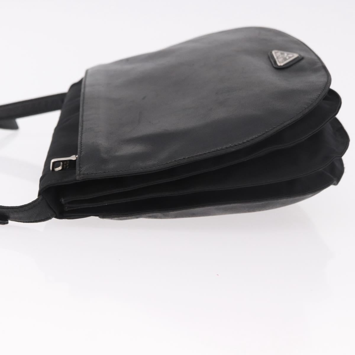 PRADA Shoulder Bag Leather Black Silver Auth bs35678A