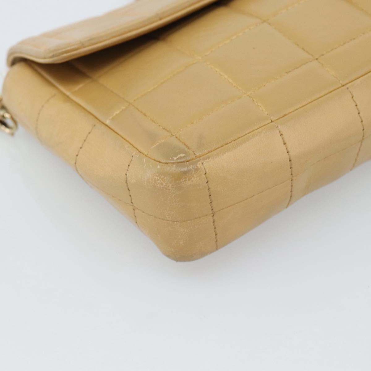 CHANEL Choco Bar Chain Shoulder Bag Lamb Skin Beige Gold CC Auth bs35679