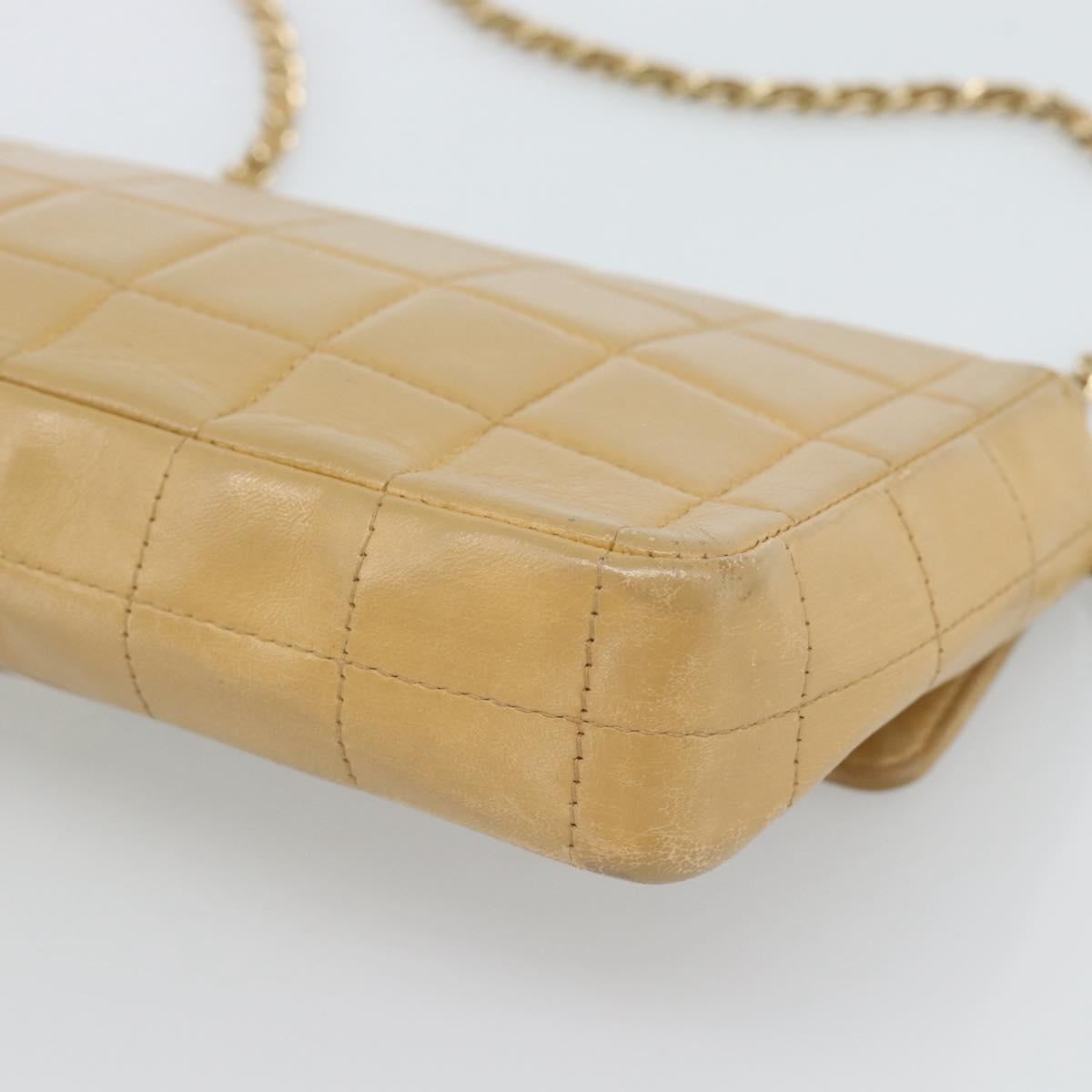 CHANEL Choco Bar Chain Shoulder Bag Lamb Skin Beige Gold CC Auth bs35679