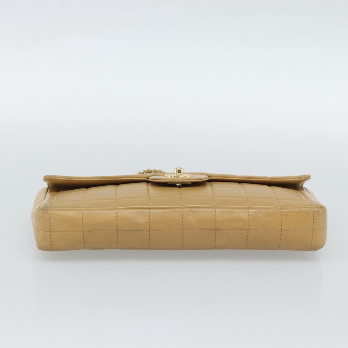 CHANEL Choco Bar Chain Shoulder Bag Lamb Skin Beige Gold CC Auth bs35679
