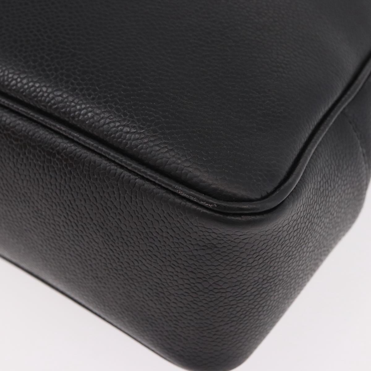 CHANEL Hand Bag Caviar Skin Black Gold CC Auth bs35681V