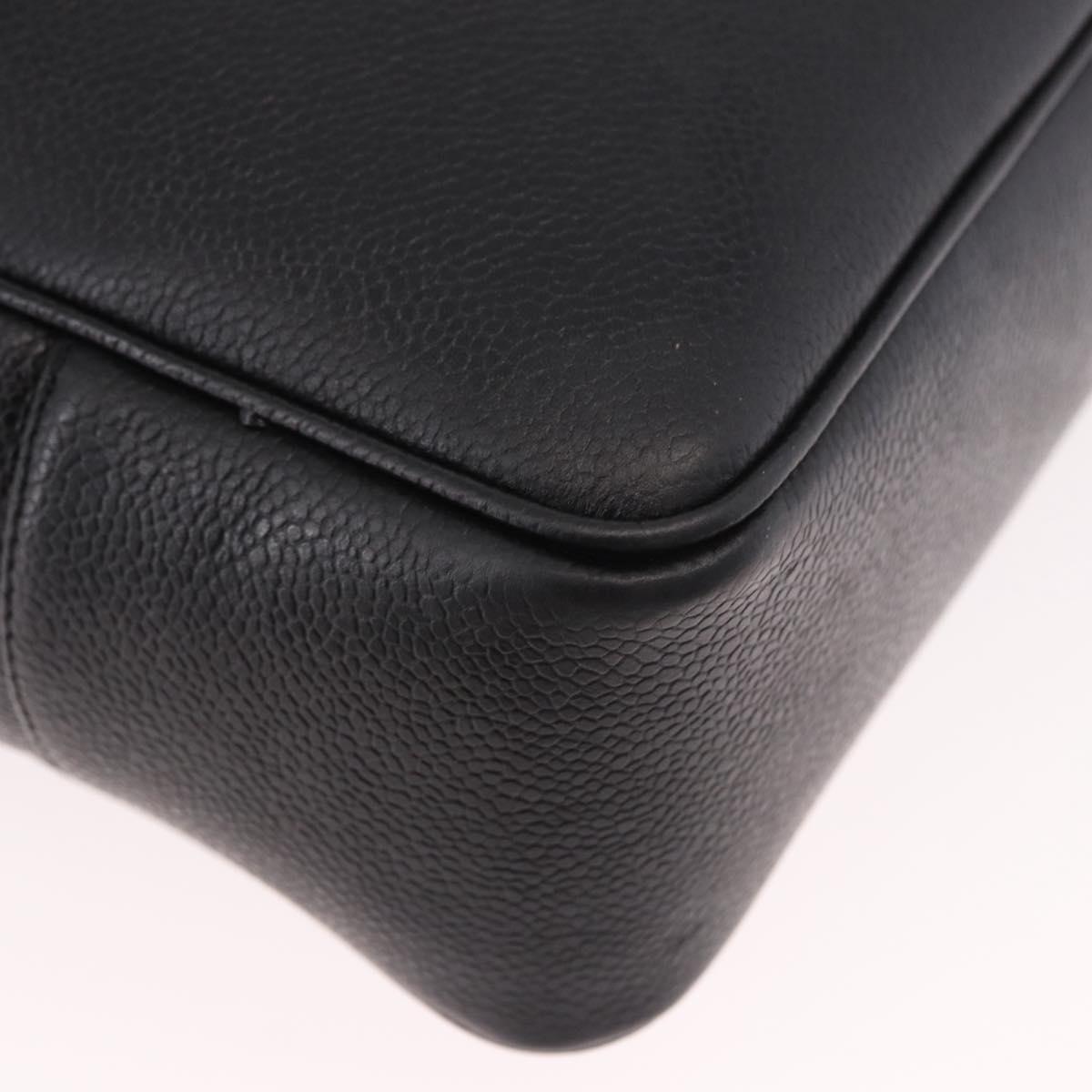 CHANEL Hand Bag Caviar Skin Black Gold CC Auth bs35681V