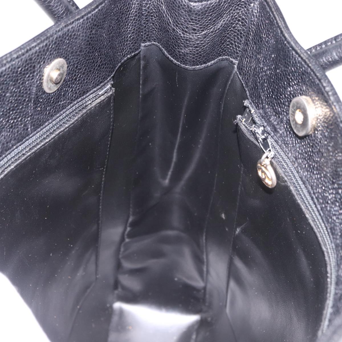 CHANEL Hand Bag Caviar Skin Black Gold CC Auth bs35681V