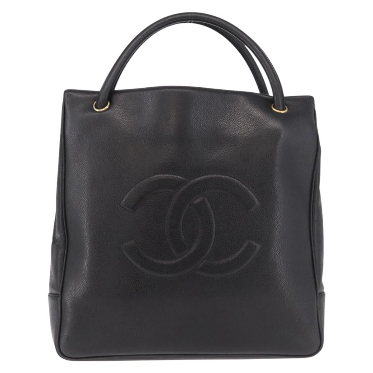 CHANEL Hand Bag Caviar Skin Black Gold CC Auth bs35681V