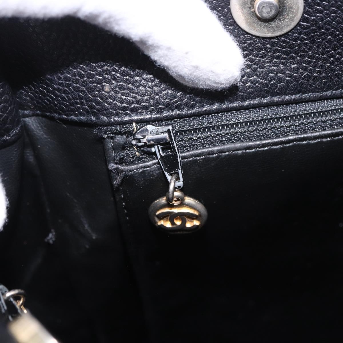 CHANEL Hand Bag Caviar Skin Black Gold CC Auth bs35681V