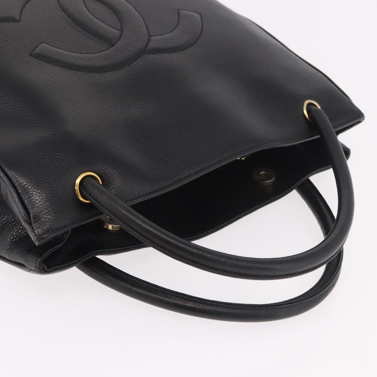 CHANEL Hand Bag Caviar Skin Black Gold CC Auth bs35681V