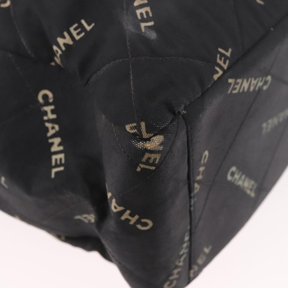 CHANEL Matelasse Chain Tote Bag Coated Canvas Black Gold CC Auth bs35682