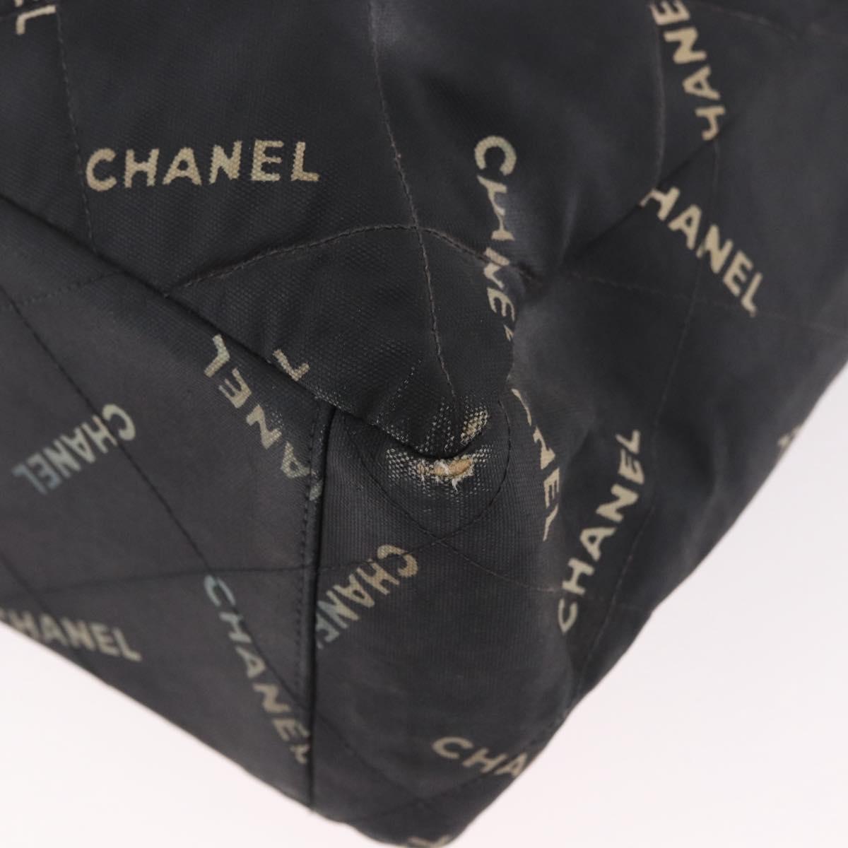 CHANEL Matelasse Chain Tote Bag Coated Canvas Black Gold CC Auth bs35682