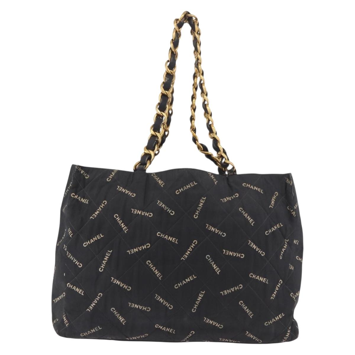 CHANEL Matelasse Chain Tote Bag Coated Canvas Black Gold CC Auth bs35682
