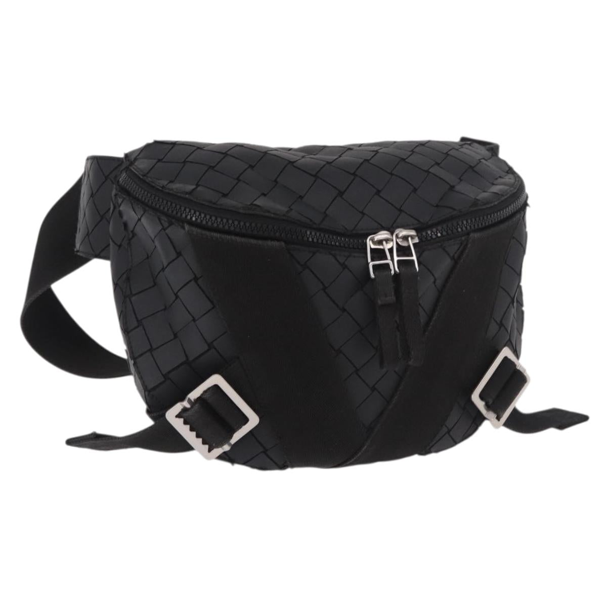 BOTTEGA VENETA INTRECCIATO Body Bag Leather Black Silver Auth bs35683A