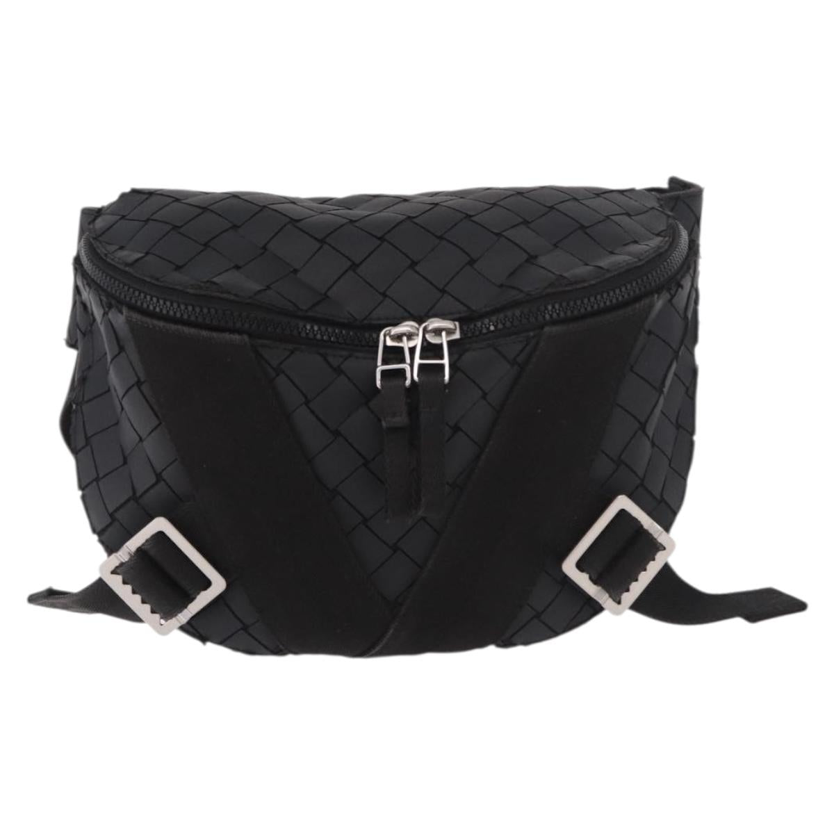 BOTTEGA VENETA INTRECCIATO Body Bag Leather Black Silver Auth bs35683A