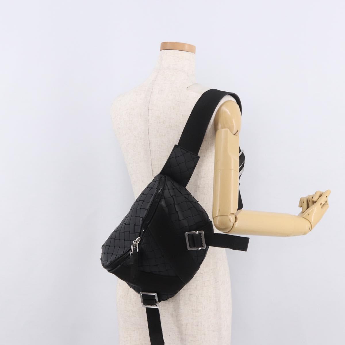 BOTTEGA VENETA INTRECCIATO Body Bag Leather Black Silver Auth bs35683A