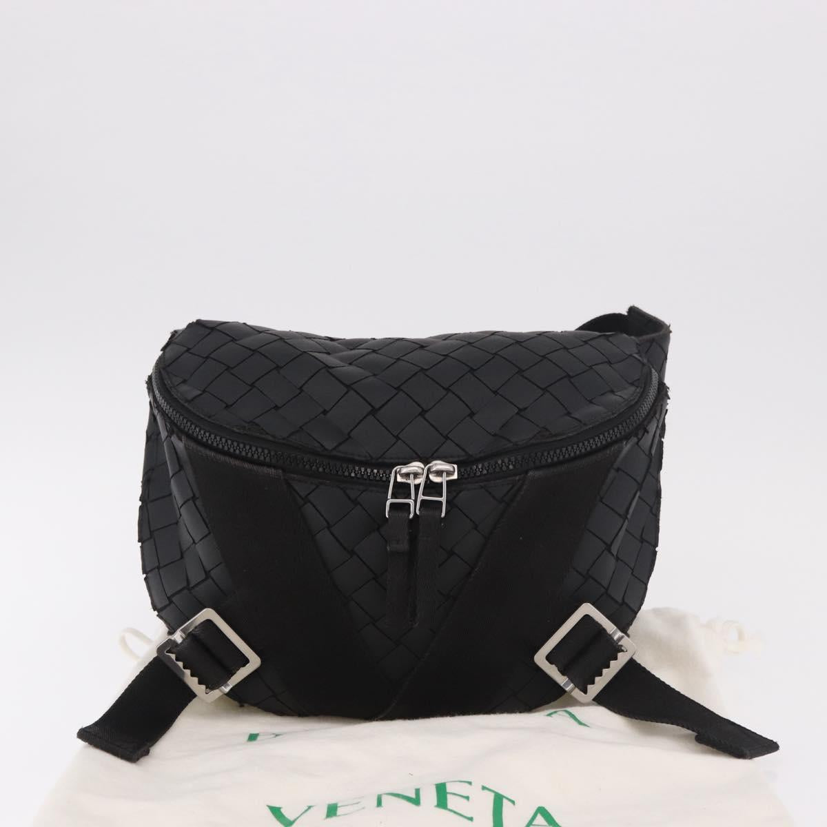 BOTTEGA VENETA INTRECCIATO Body Bag Leather Black Silver Auth bs35683A