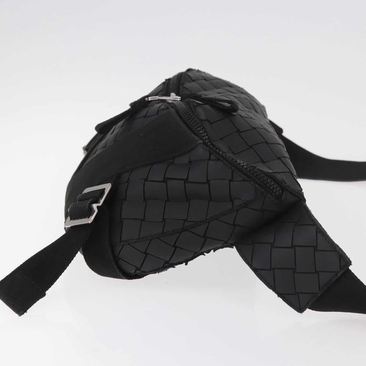 BOTTEGA VENETA INTRECCIATO Body Bag Leather Black Silver Auth bs35683A