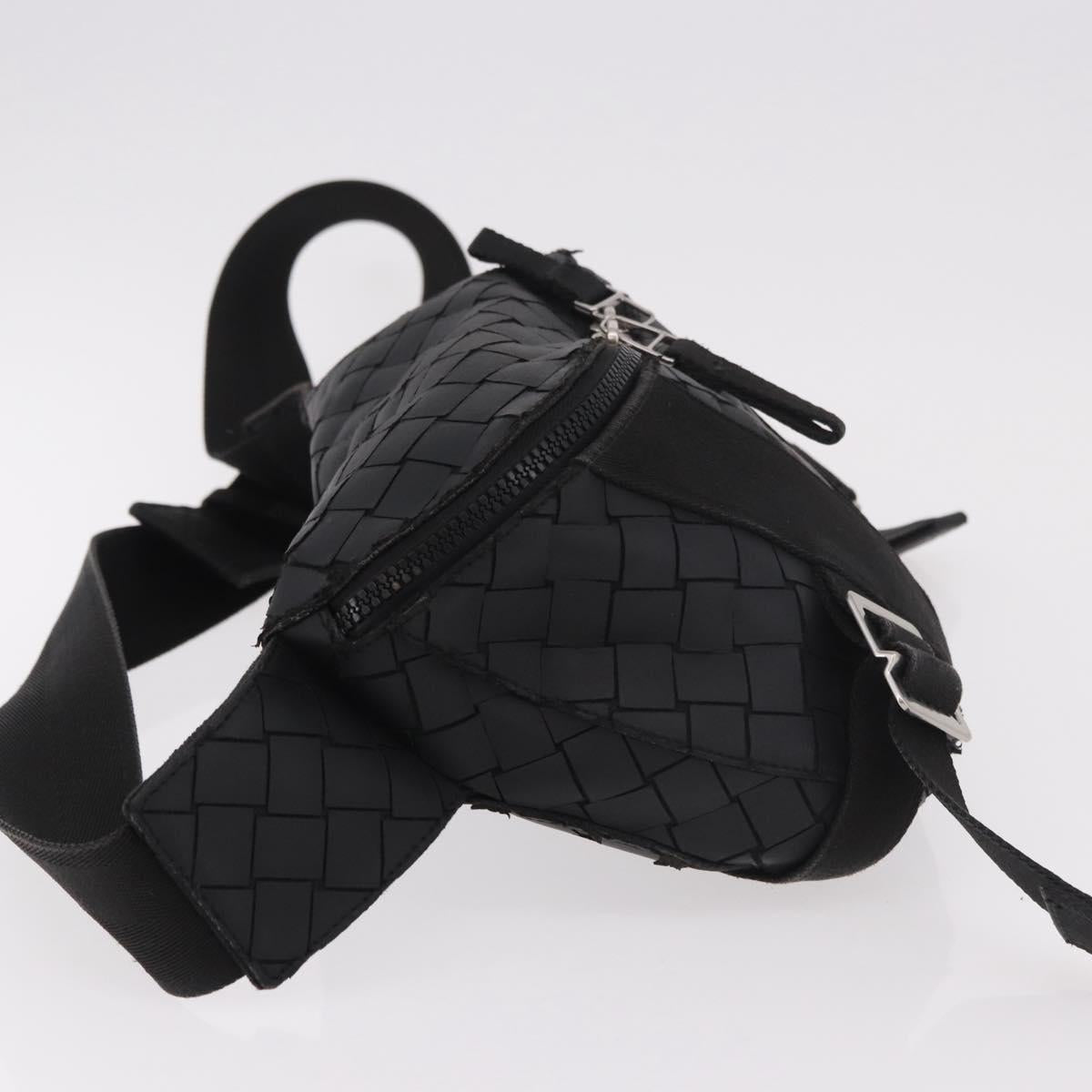 BOTTEGA VENETA INTRECCIATO Body Bag Leather Black Silver Auth bs35683A
