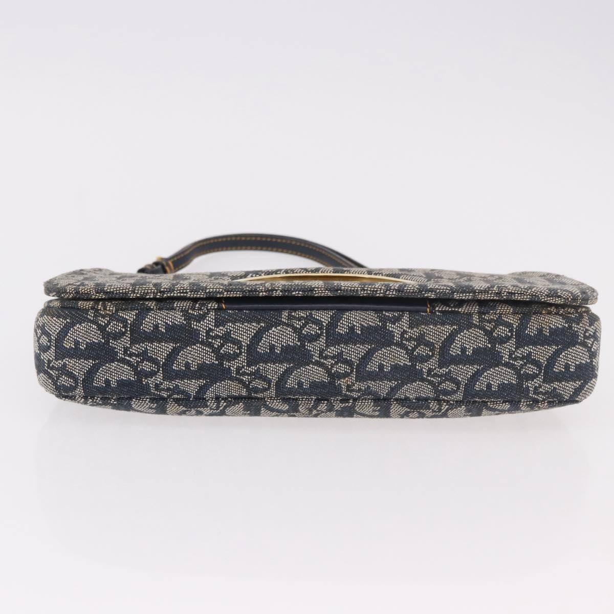 Christian Dior Trotter Canvas Marispearl Chain Bag Navy Gold Auth bs35684A