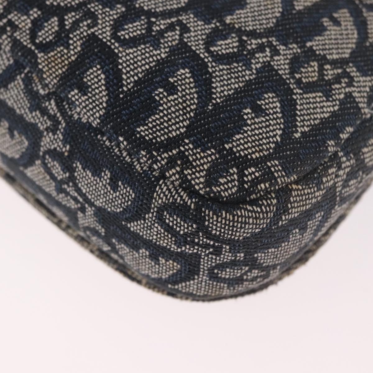Christian Dior Trotter Canvas Marispearl Chain Bag Navy Gold Auth bs35684A