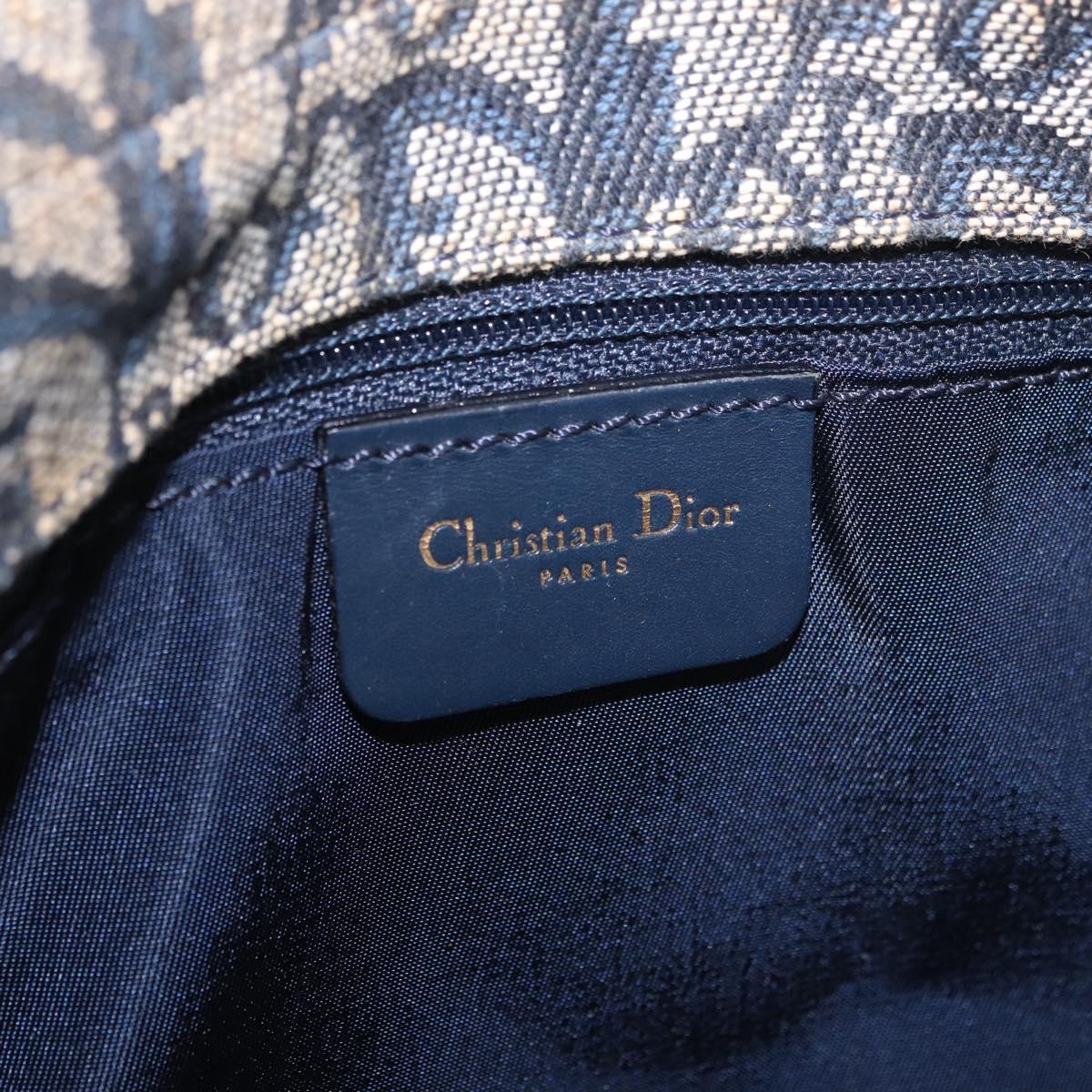 Christian Dior Trotter Canvas Marispearl Chain Bag Navy Gold Auth bs35684A