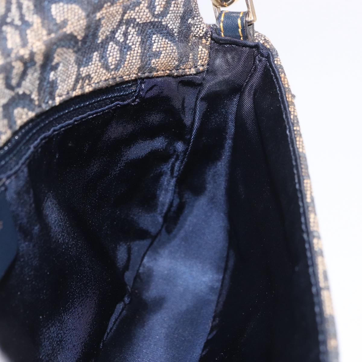 Christian Dior Trotter Canvas Marispearl Chain Bag Navy Gold Auth bs35684A