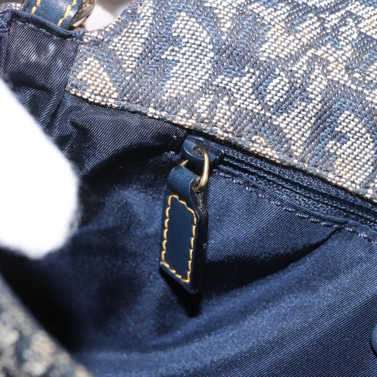 Christian Dior Trotter Canvas Marispearl Chain Bag Navy Gold Auth bs35684A