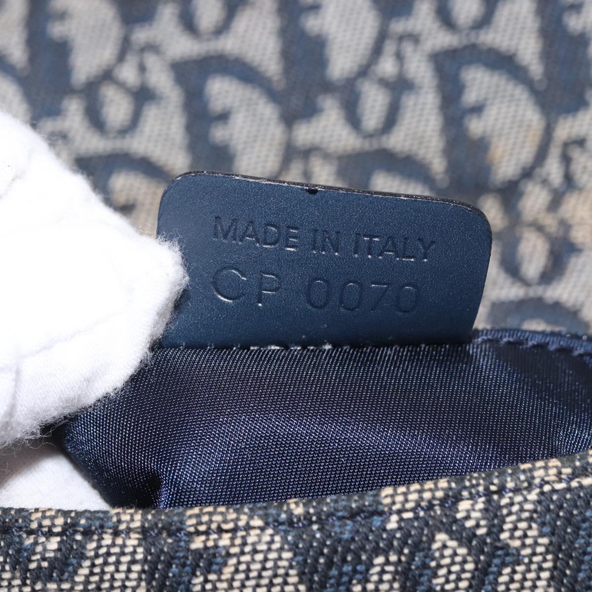 Christian Dior Trotter Canvas Marispearl Chain Bag Navy Gold Auth bs35684A