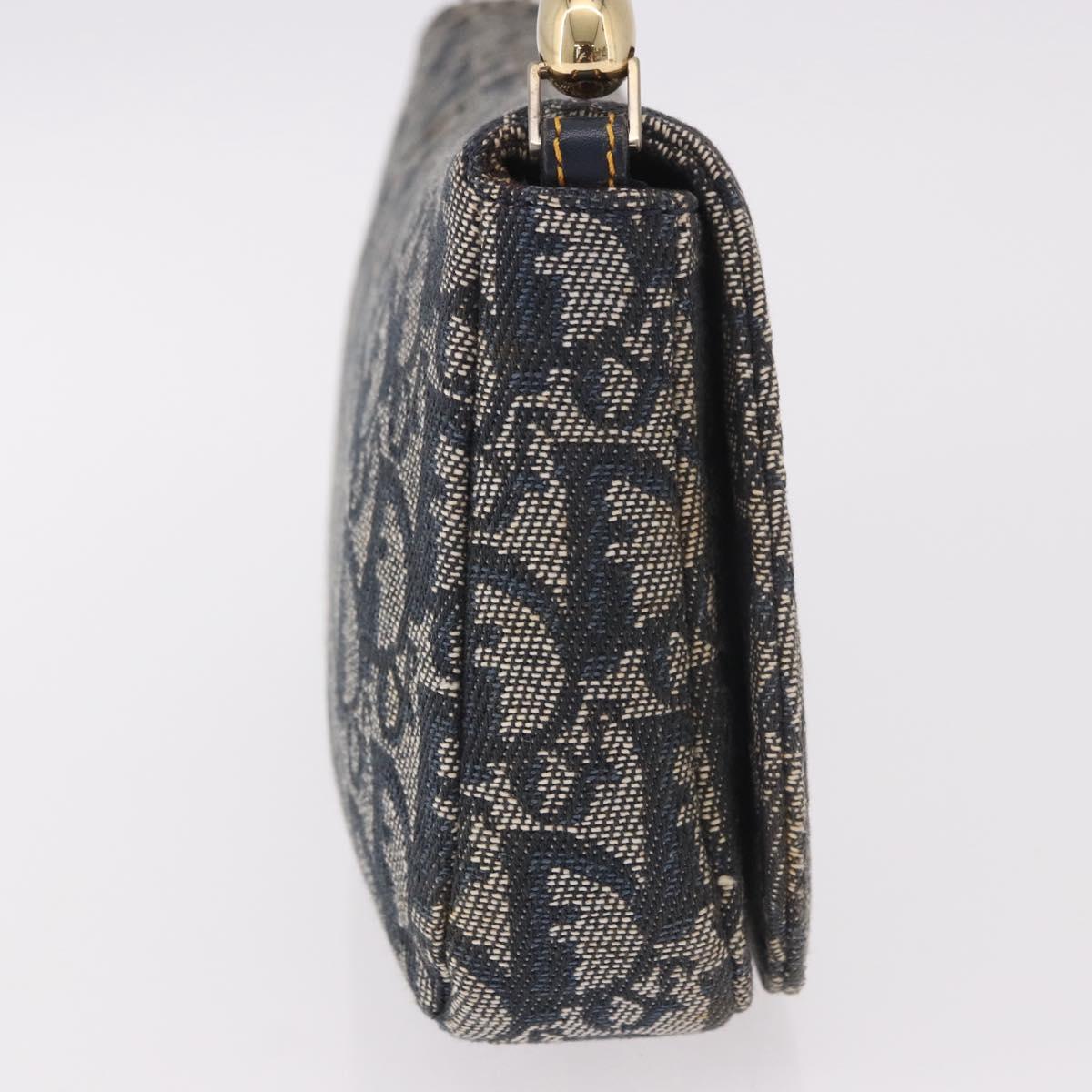 Christian Dior Trotter Canvas Marispearl Chain Bag Navy Gold Auth bs35684A
