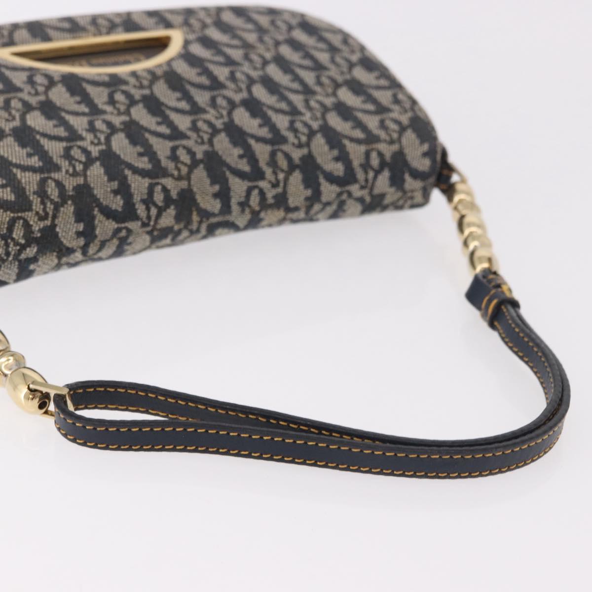 Christian Dior Trotter Canvas Marispearl Chain Bag Navy Gold Auth bs35684A