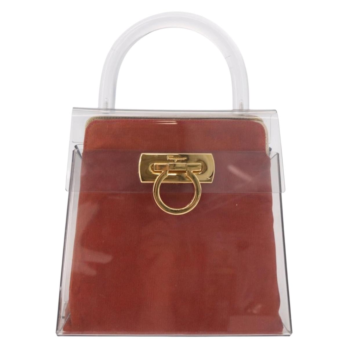 Salvatore Ferragamo Gancini Hand Bag plastic Clear Gold Auth bs35685V
