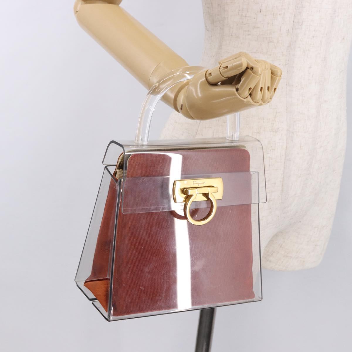 Salvatore Ferragamo Gancini Hand Bag plastic Clear Gold Auth bs35685V