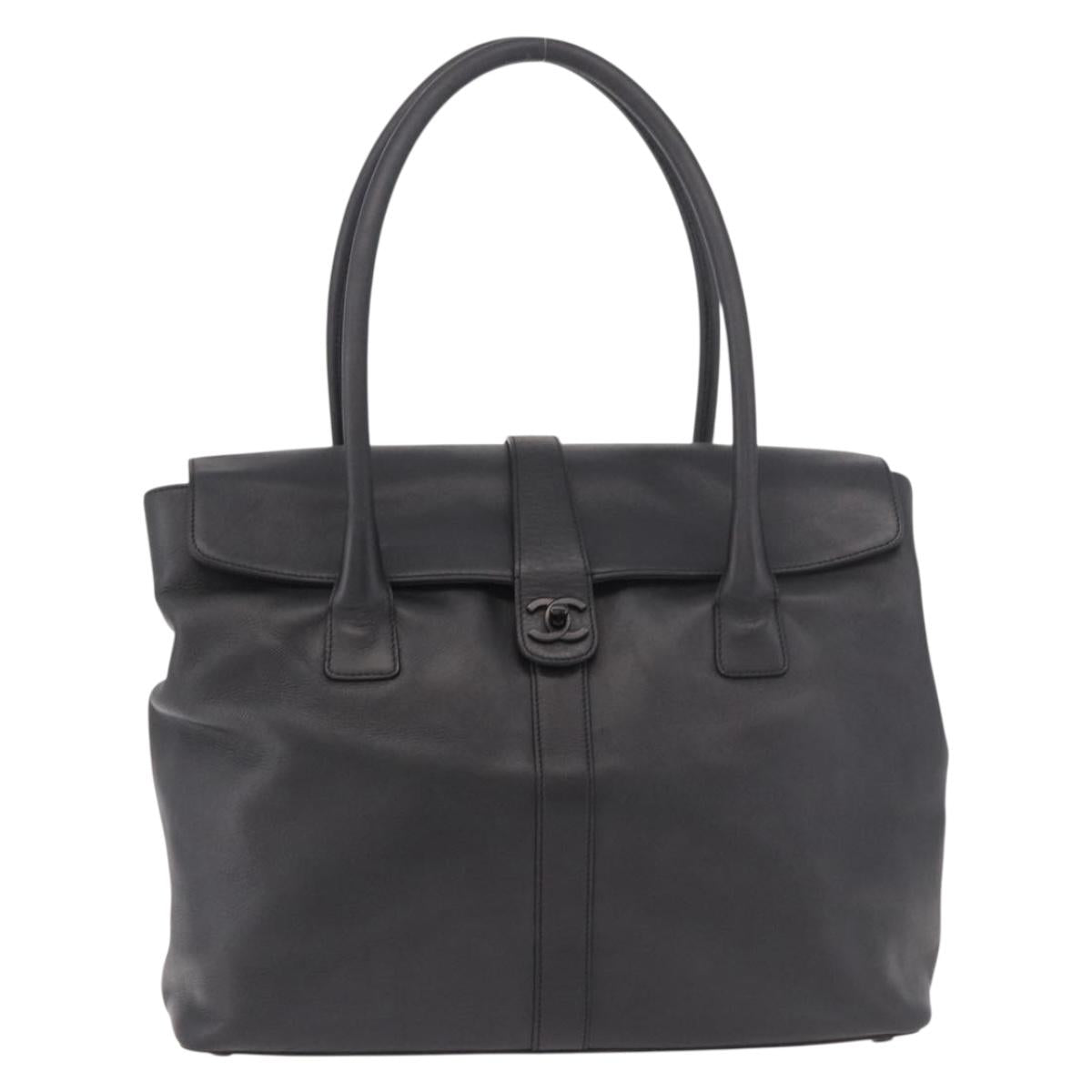 CHANEL Tote Bag Calf Leather Black CC Auth bs35686V